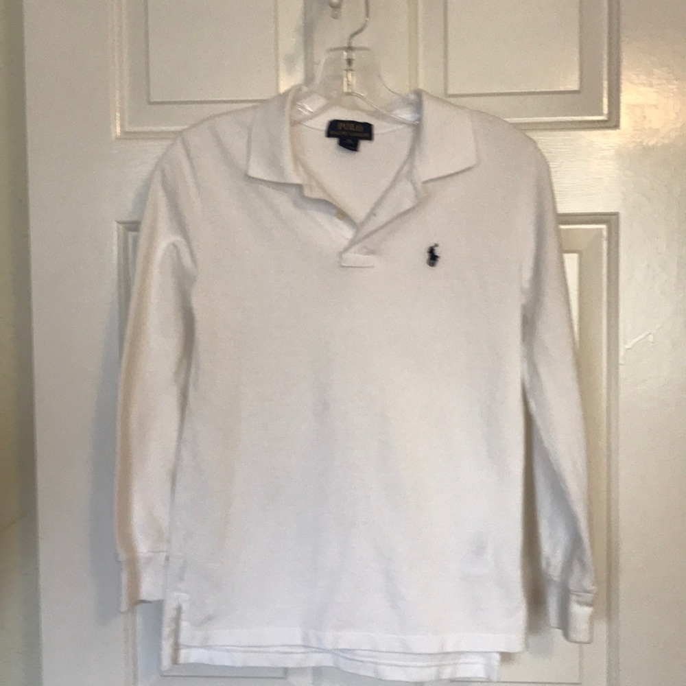 Long sleeve white cotton Polo